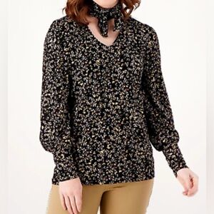 ISAACMIZRAHILIVE! Floral Black and Cream Women's Top